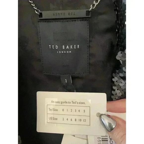 NWT Ted Baker Black Millei Matte Sequin Relaxed Fit Blazer Size 1/4 - Picture 13 of 13